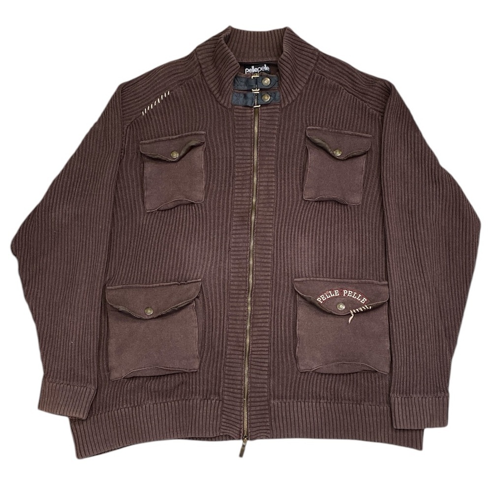 Y2K Pelle Pelle Cotton Brown Cardigan Sweater Urban Wear 3X Streetwear Casual‎